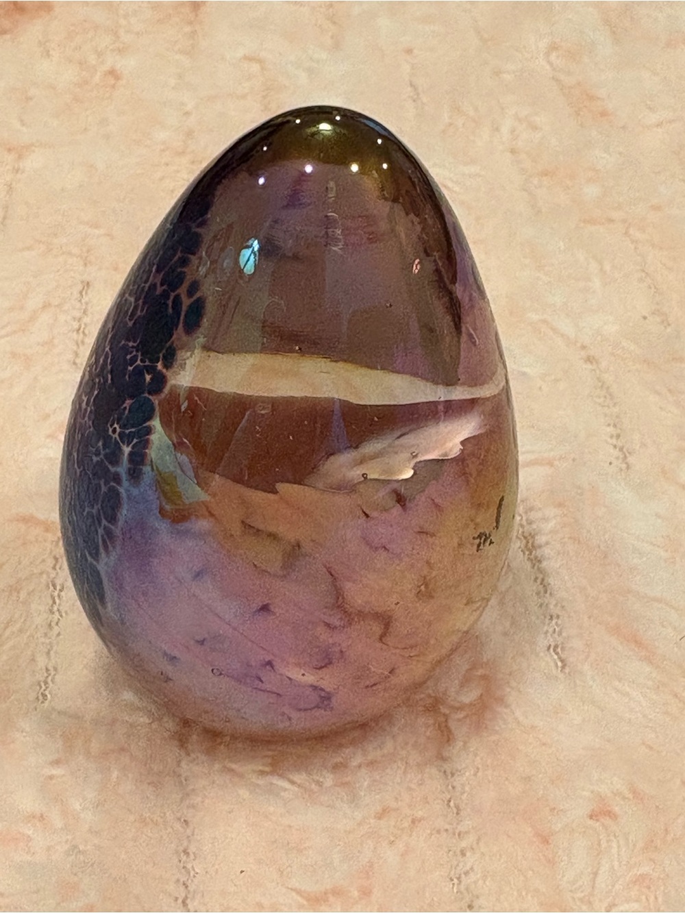 Murano Iridescent Purple and Gold Glass Art Egg
